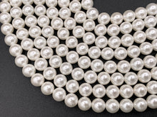 Load image into Gallery viewer, White Shell Pearl Smooth Round Beads Pearl Powder Coated Shell Beads Around 15&quot; Available in 7 Sizes (1 Strand)
