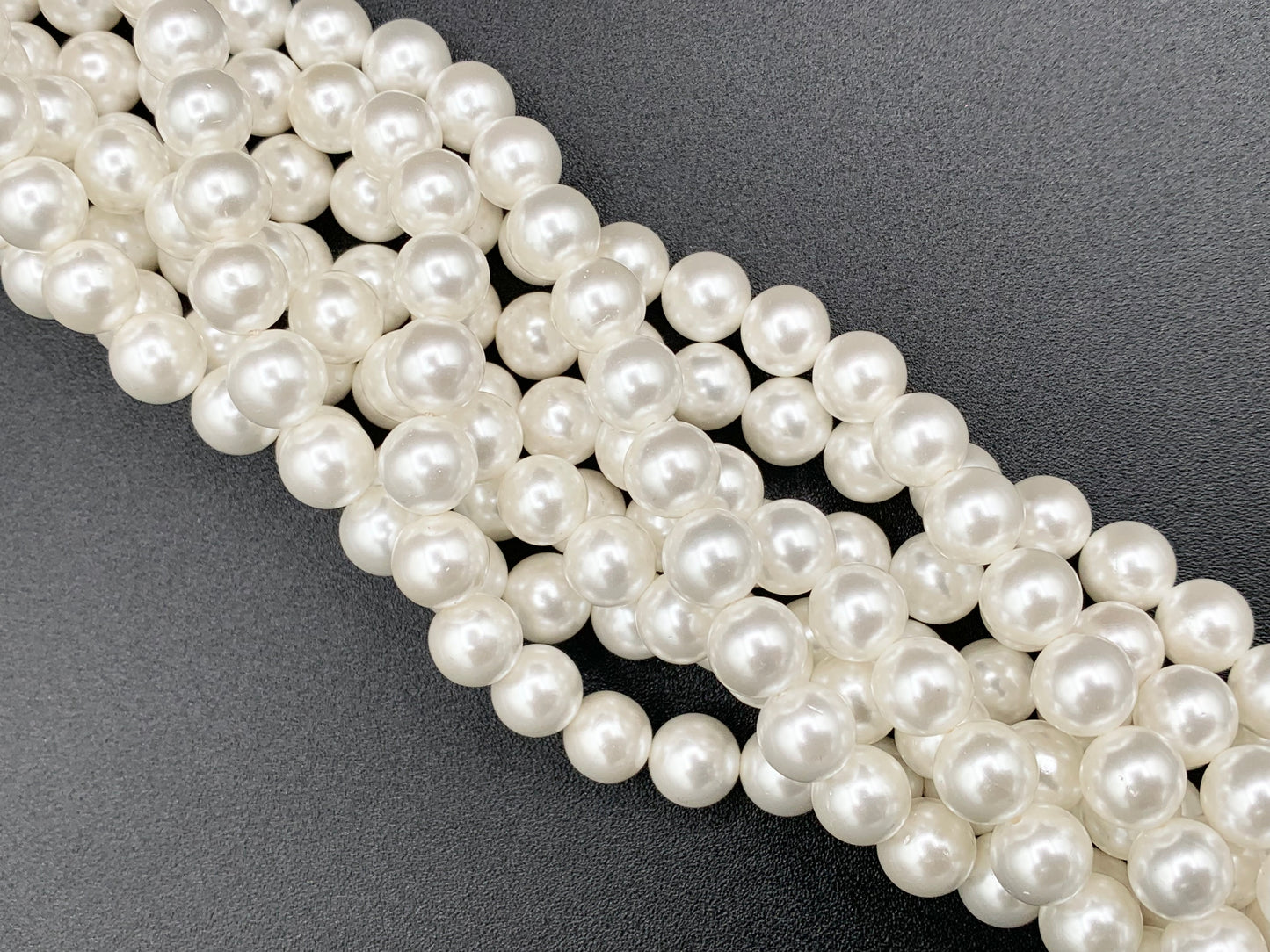 White Shell Pearl Smooth Round Beads Pearl Powder Coated Shell Beads Around 15" Available in 7 Sizes (1 Strand)