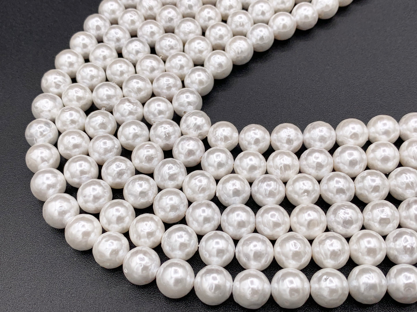 White Shell Pearl Textured Round Beads Pearl Powder Coated Shell Beads Around 15" Available in 5 Sizes (1 Strand)