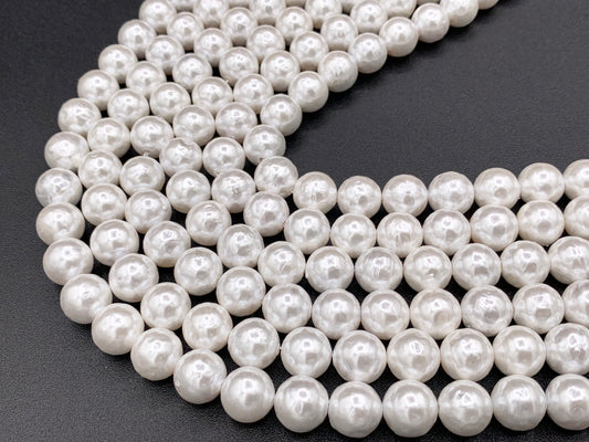 White Shell Pearl Textured Round Beads Pearl Powder Coated Shell Beads Around 15" Available in 5 Sizes (1 Strand)