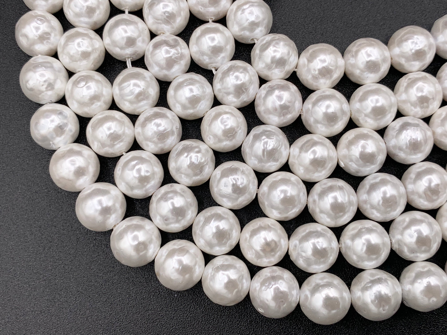 White Shell Pearl Textured Round Beads Pearl Powder Coated Shell Beads Around 15" Available in 5 Sizes (1 Strand)