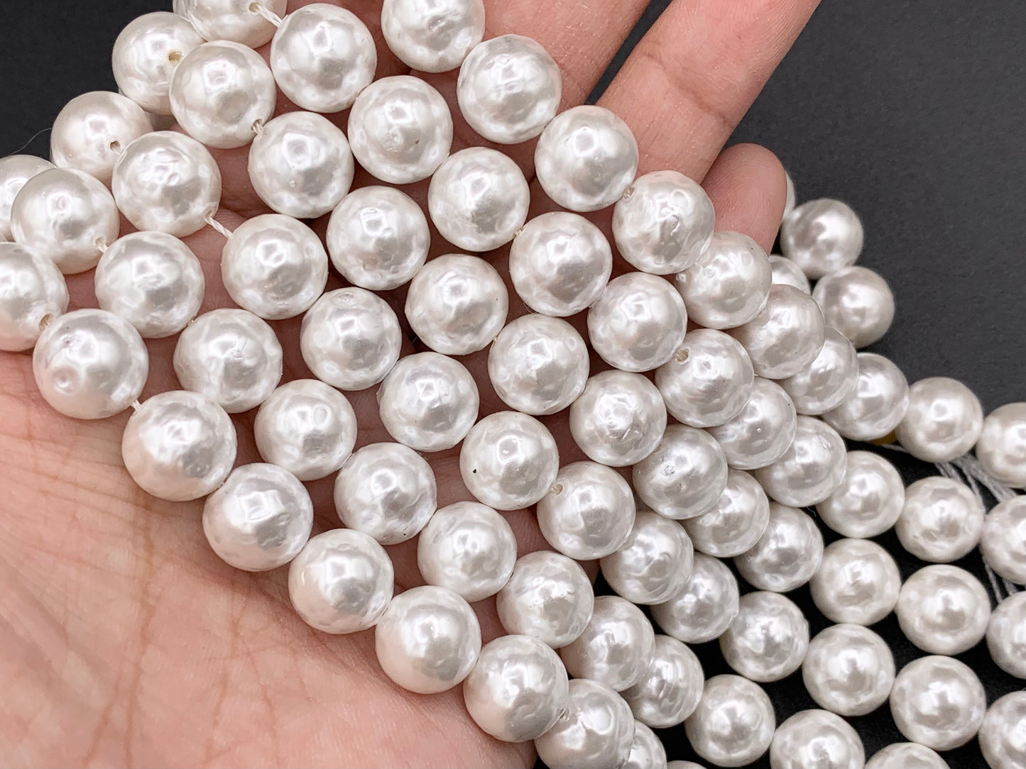 White Shell Pearl Textured Round Beads Pearl Powder Coated Shell Beads Around 15" Available in 5 Sizes (1 Strand)