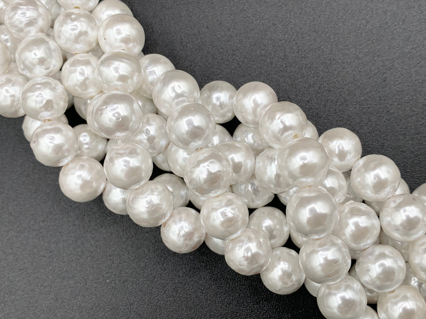 White Shell Pearl Textured Round Beads Pearl Powder Coated Shell Beads Around 15" Available in 5 Sizes (1 Strand)