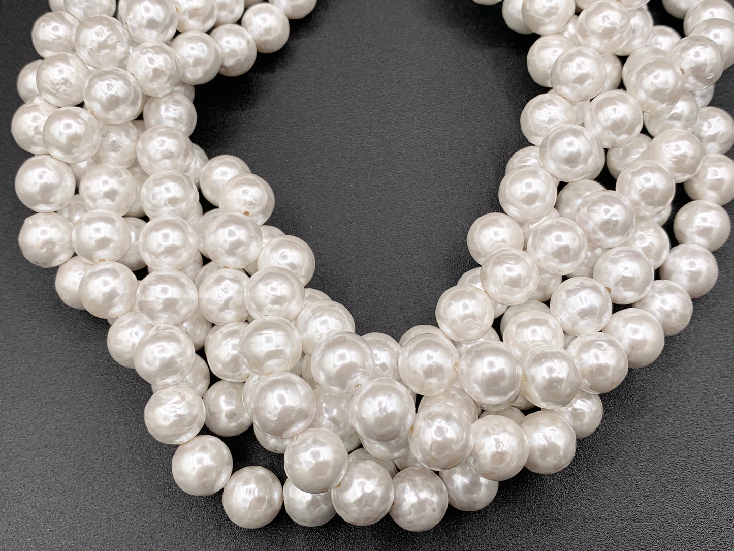 White Shell Pearl Textured Round Beads Pearl Powder Coated Shell Beads Around 15" Available in 5 Sizes (1 Strand)