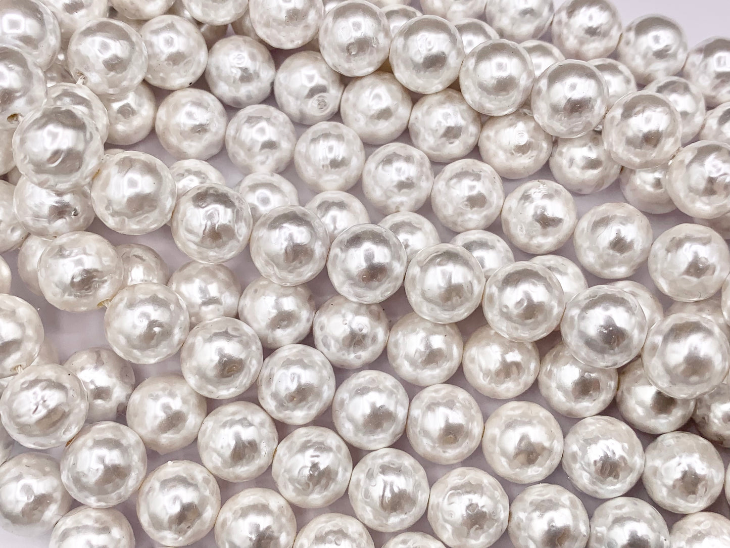 White Shell Pearl Textured Round Beads Pearl Powder Coated Shell Beads Around 15" Available in 5 Sizes (1 Strand)