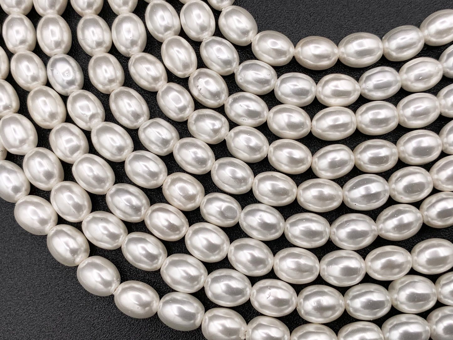 White Shell Pearl Smooth Rice Beads Pearl Powder Coated Shell Beads Around 15" Available in 6 Sizes (1 Strand)