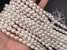 Load image into Gallery viewer, White Shell Pearl Smooth Rice Beads Pearl Powder Coated Shell Beads Around 15&quot; Available in 6 Sizes (1 Strand)
