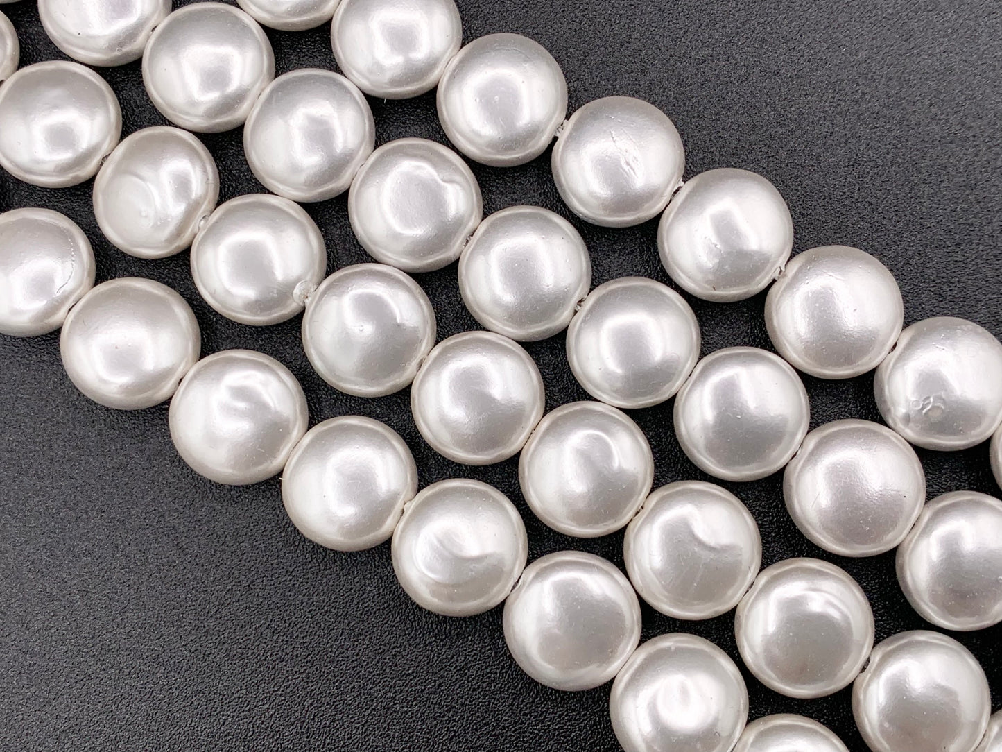 12mm White Shell Pearl Coin Beads Around 15" (1 Strand)