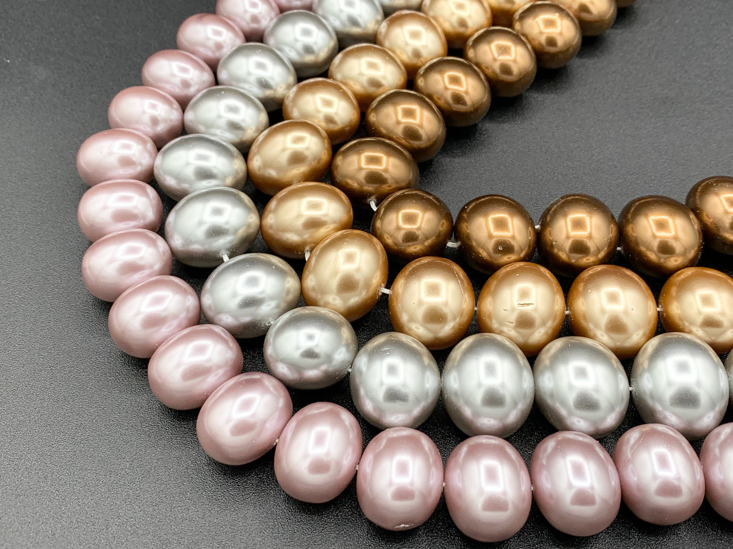 Shell Pearl Egg Shape Beads Pearl Powder Coated Shell Oval Beads Around 15-16" Silver, Champagne, Brown, Purple Color (1 Strand)