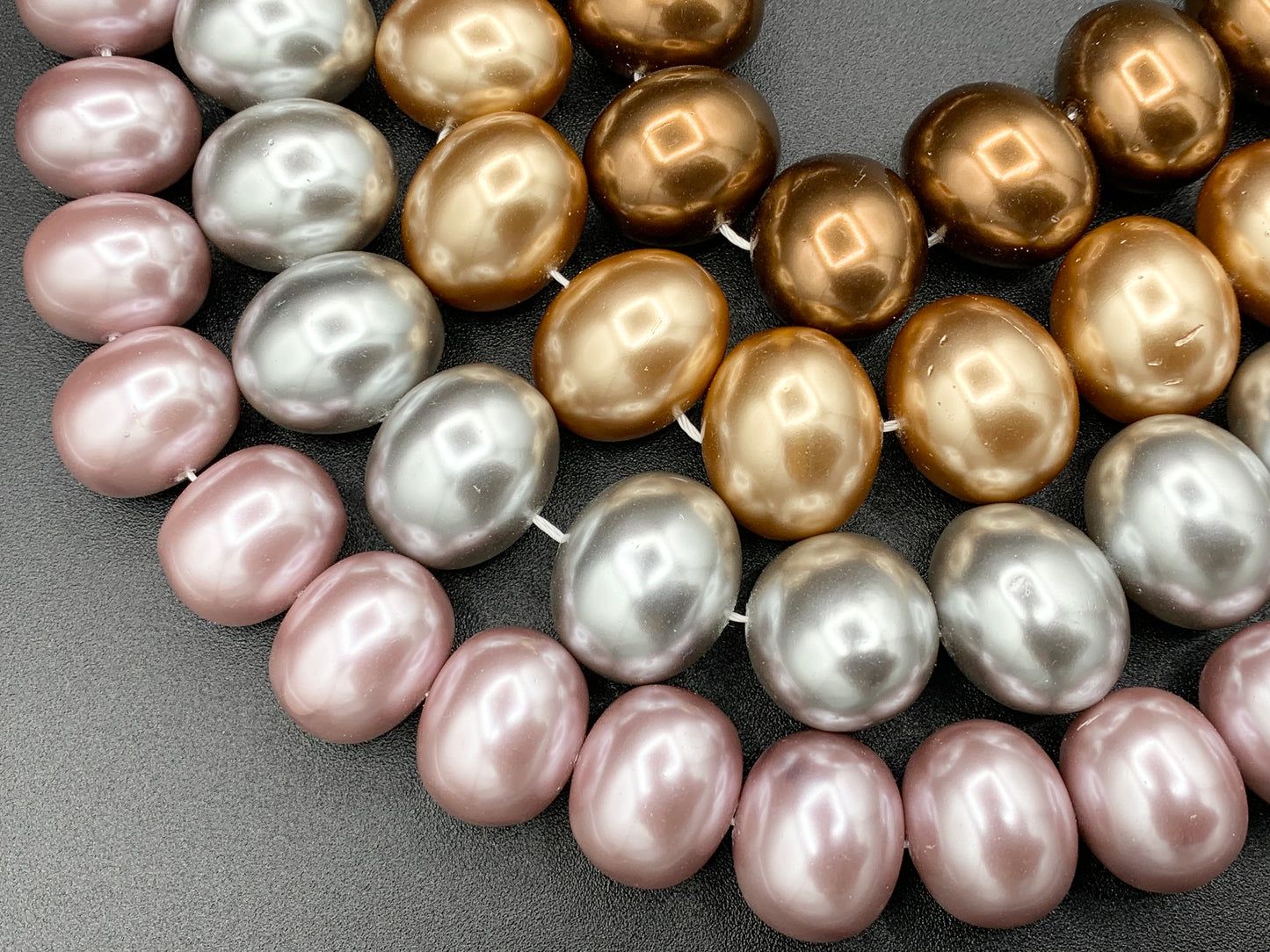 Shell Pearl Egg Shape Beads Pearl Powder Coated Shell Oval Beads Around 15-16" Silver, Champagne, Brown, Purple Color (1 Strand)