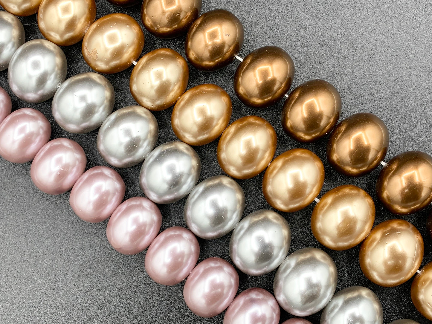 Shell Pearl Egg Shape Beads Pearl Powder Coated Shell Oval Beads Around 15-16" Silver, Champagne, Brown, Purple Color (1 Strand)