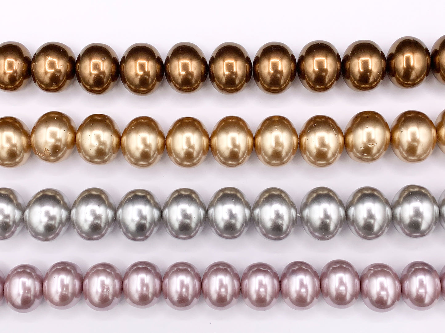 Shell Pearl Egg Shape Beads Pearl Powder Coated Shell Oval Beads Around 15-16" Silver, Champagne, Brown, Purple Color (1 Strand)