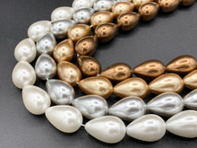 Load image into Gallery viewer, 16x24mm Shell Pearl Large Teardrop Beads Pearl Powder Coated Shell Beads Around 15&quot; White, Silver, Champagne, Brown (1 Strand)
