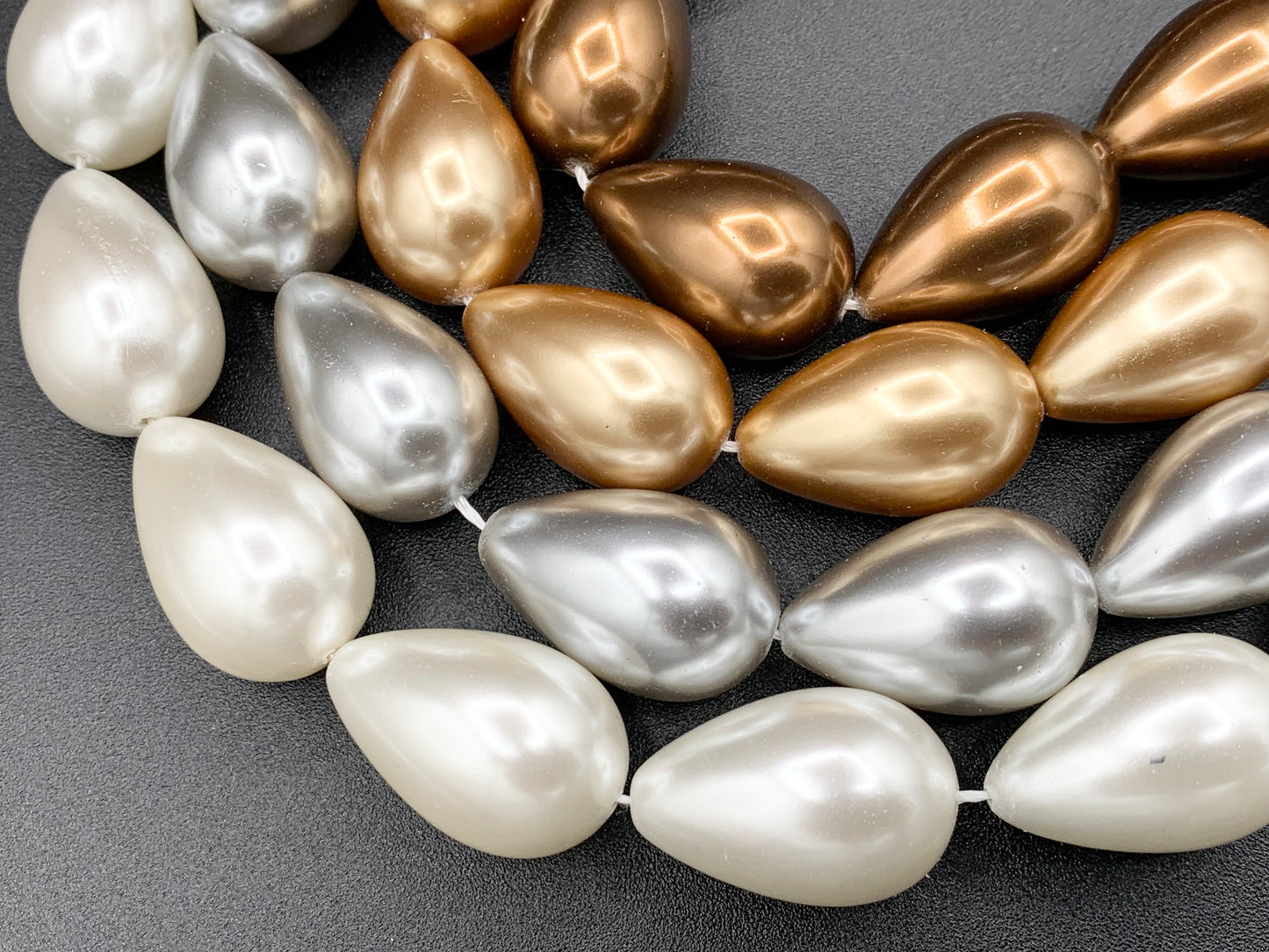 16x24mm Shell Pearl Large Teardrop Beads Pearl Powder Coated Shell Beads Around 15" White, Silver, Champagne, Brown (1 Strand)