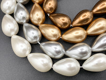 Load image into Gallery viewer, 16x24mm Shell Pearl Large Teardrop Beads Pearl Powder Coated Shell Beads Around 15&quot; White, Silver, Champagne, Brown (1 Strand)
