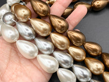 Load image into Gallery viewer, 16x24mm Shell Pearl Large Teardrop Beads Pearl Powder Coated Shell Beads Around 15&quot; White, Silver, Champagne, Brown (1 Strand)
