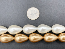 Load image into Gallery viewer, 16x24mm Shell Pearl Large Teardrop Beads Pearl Powder Coated Shell Beads Around 15&quot; White, Silver, Champagne, Brown (1 Strand)
