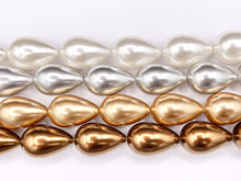 Load image into Gallery viewer, 16x24mm Shell Pearl Large Teardrop Beads Pearl Powder Coated Shell Beads Around 15&quot; White, Silver, Champagne, Brown (1 Strand)
