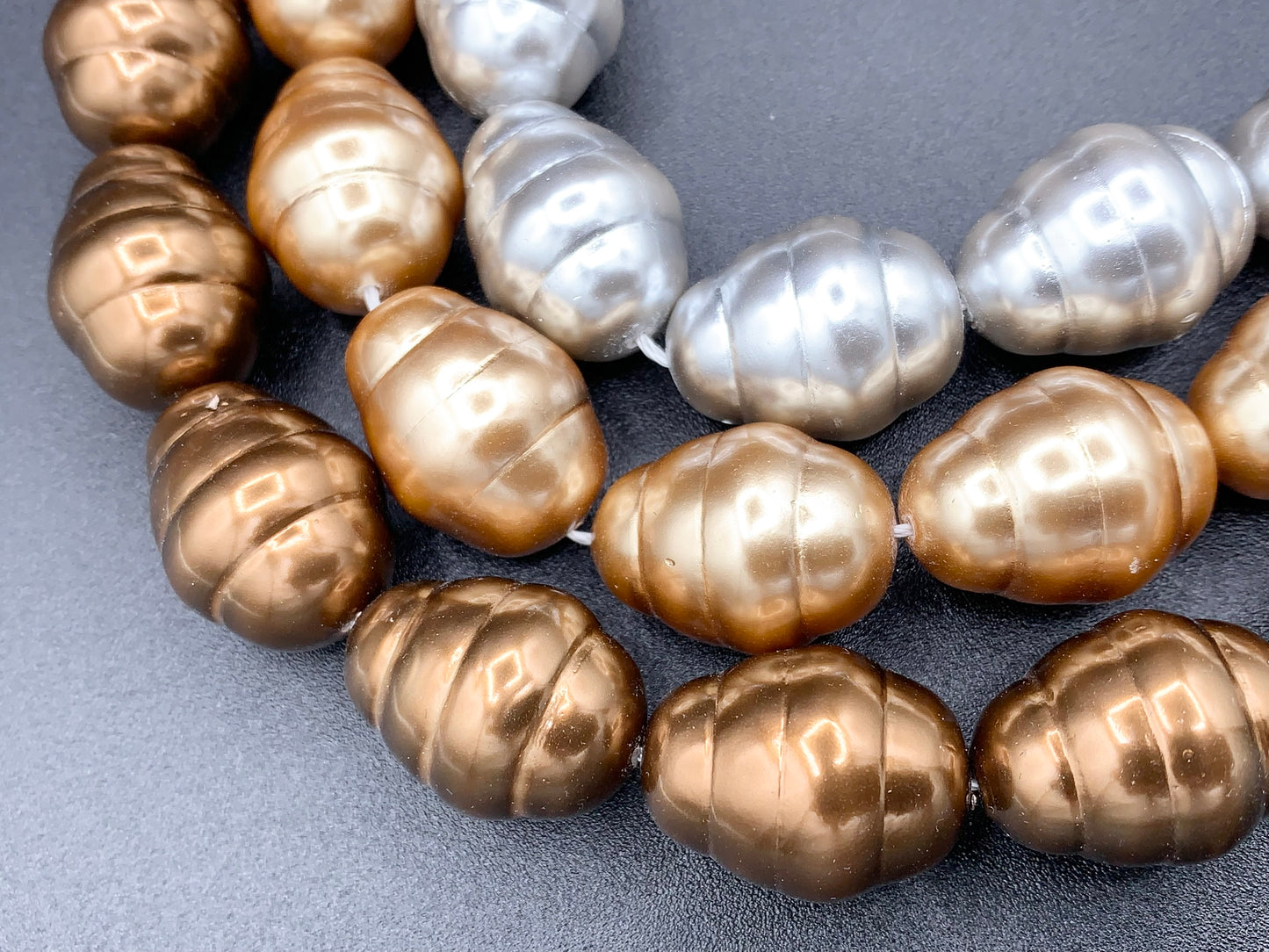 17x22mm Shell Pearl Bee Hive Shape Beads Textured Egg Shape Beads Around 16" Silver, Champagne, Brown Color (1 Strand)