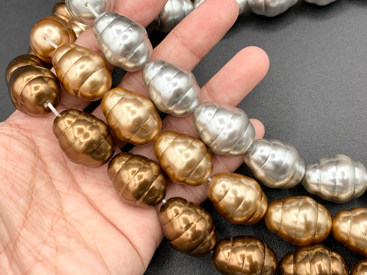 17x22mm Shell Pearl Bee Hive Shape Beads Textured Egg Shape Beads Around 16" Silver, Champagne, Brown Color (1 Strand)