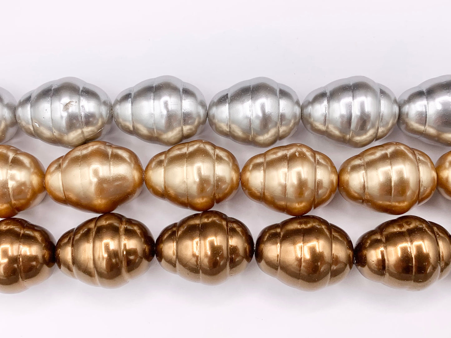 17x22mm Shell Pearl Bee Hive Shape Beads Textured Egg Shape Beads Around 16" Silver, Champagne, Brown Color (1 Strand)
