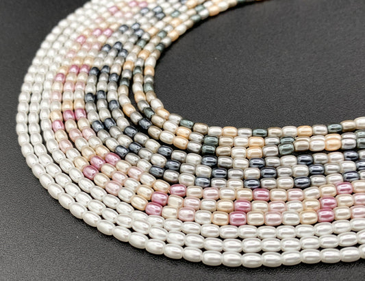 3x4mm White and Colorful Shell Pearl Tiny Rice Shape Beads Around 16" (1 Strand)