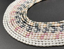 Load image into Gallery viewer, 3x4mm White and Colorful Shell Pearl Tiny Rice Shape Beads Around 16&quot; (1 Strand)
