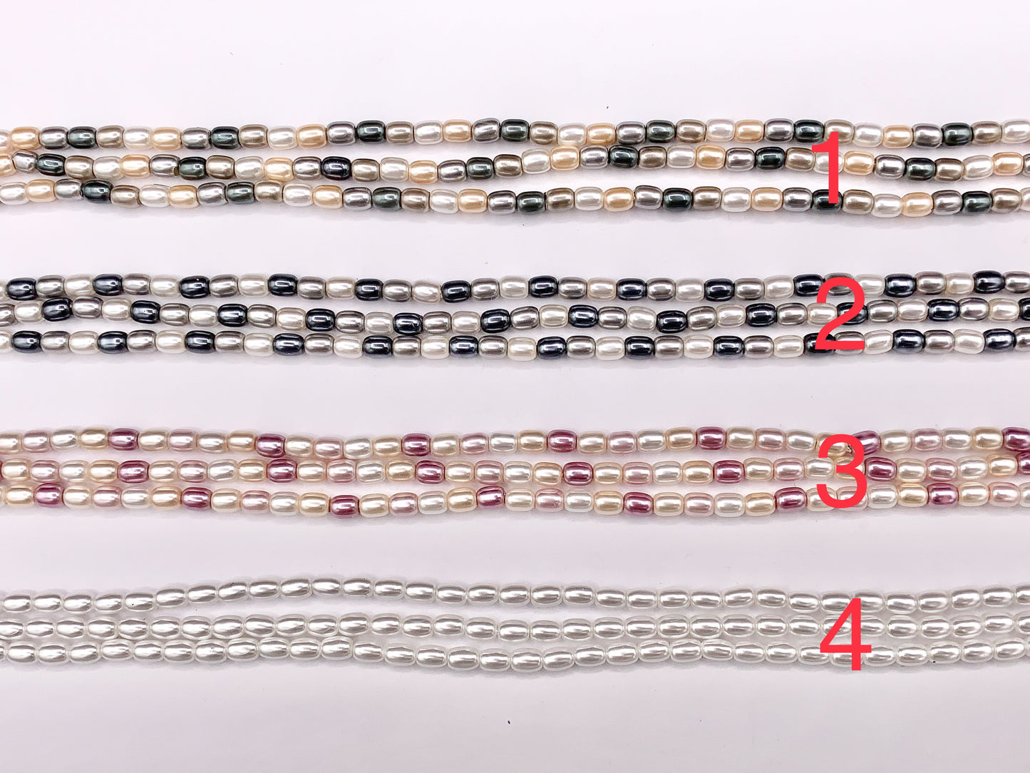 3x4mm White and Colorful Shell Pearl Tiny Rice Shape Beads Around 16" (1 Strand)