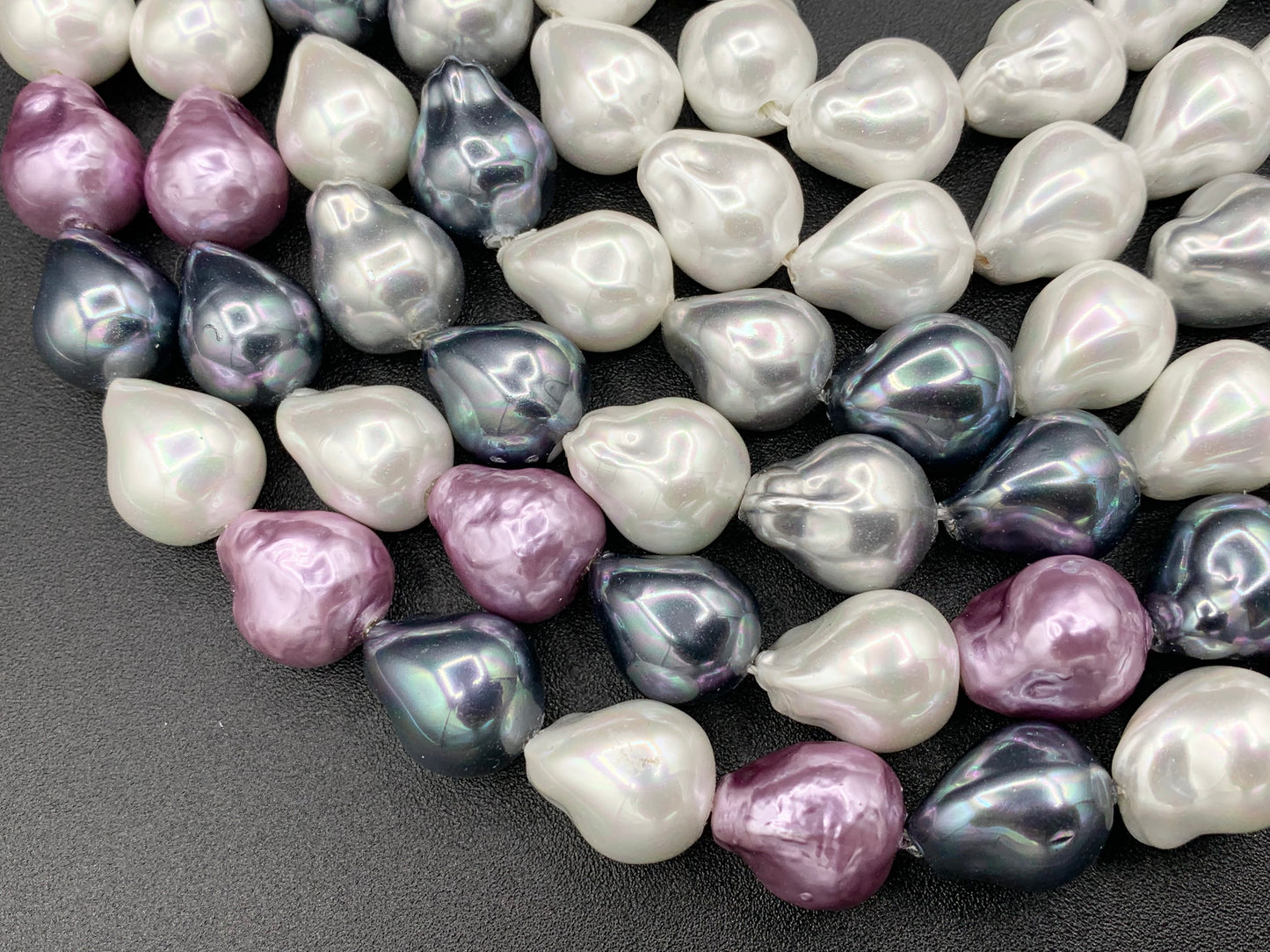 12x16mm White and Colorful Shell Pearl Nugget Beads Around 15" (1 Strand)