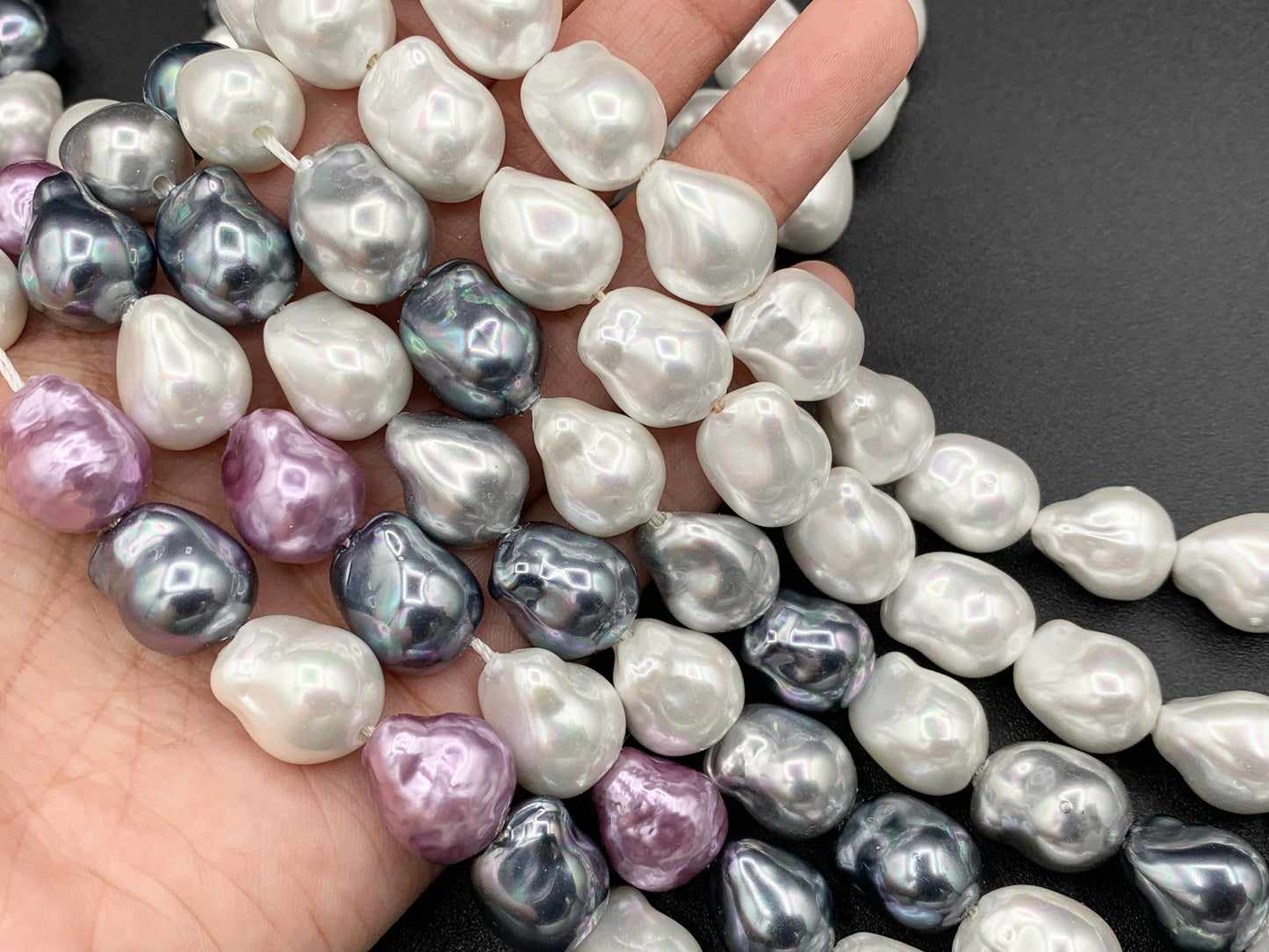 12x16mm White and Colorful Shell Pearl Nugget Beads Around 15" (1 Strand)