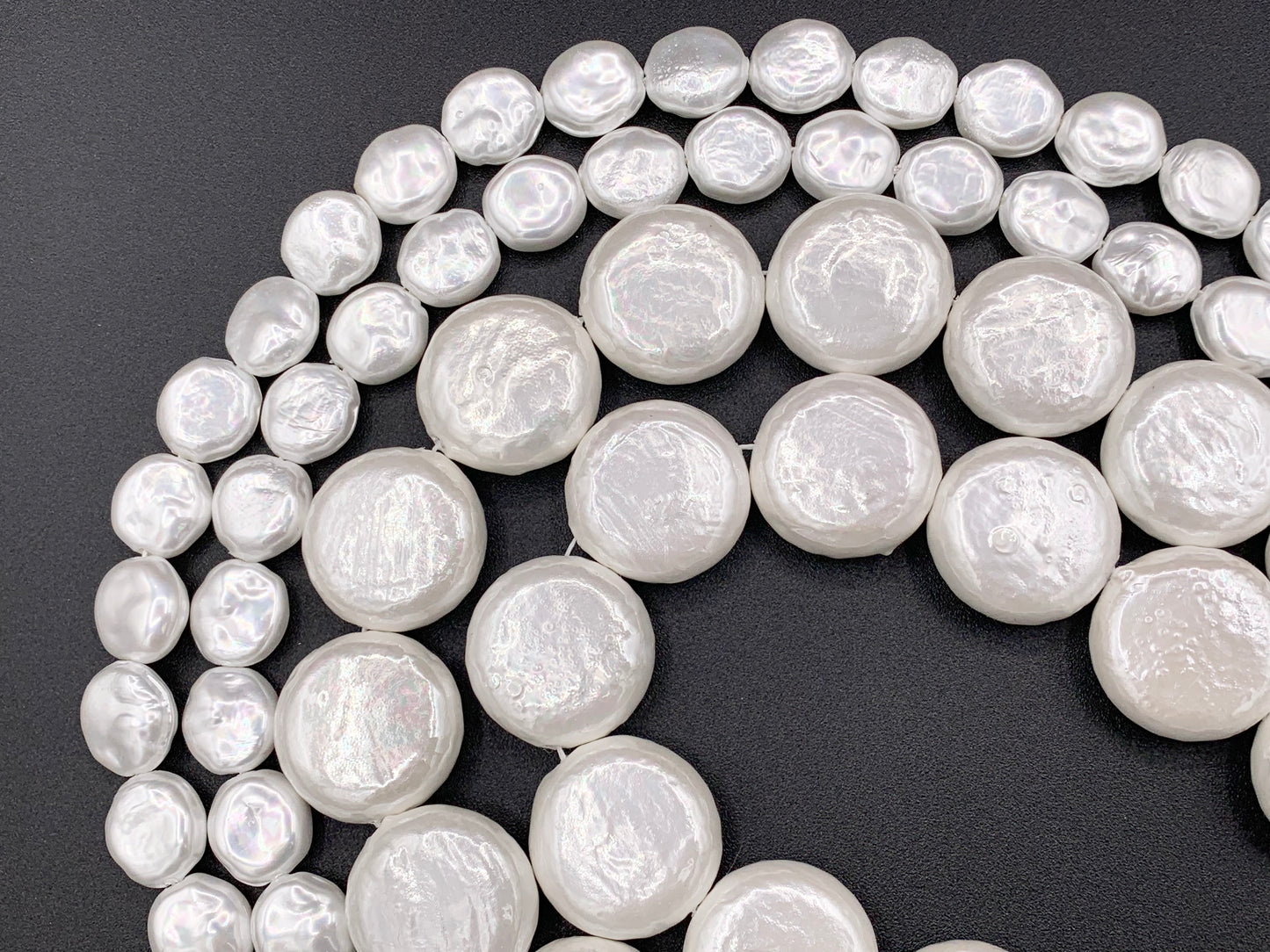 14mm & 26mm White Textured Shell Pearl Coin Beads Pearl Powder Coated Shell Beads Around 16" (1 Strand)