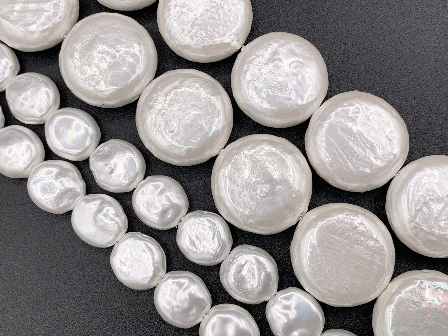 14mm & 26mm White Textured Shell Pearl Coin Beads Pearl Powder Coated Shell Beads Around 16" (1 Strand)