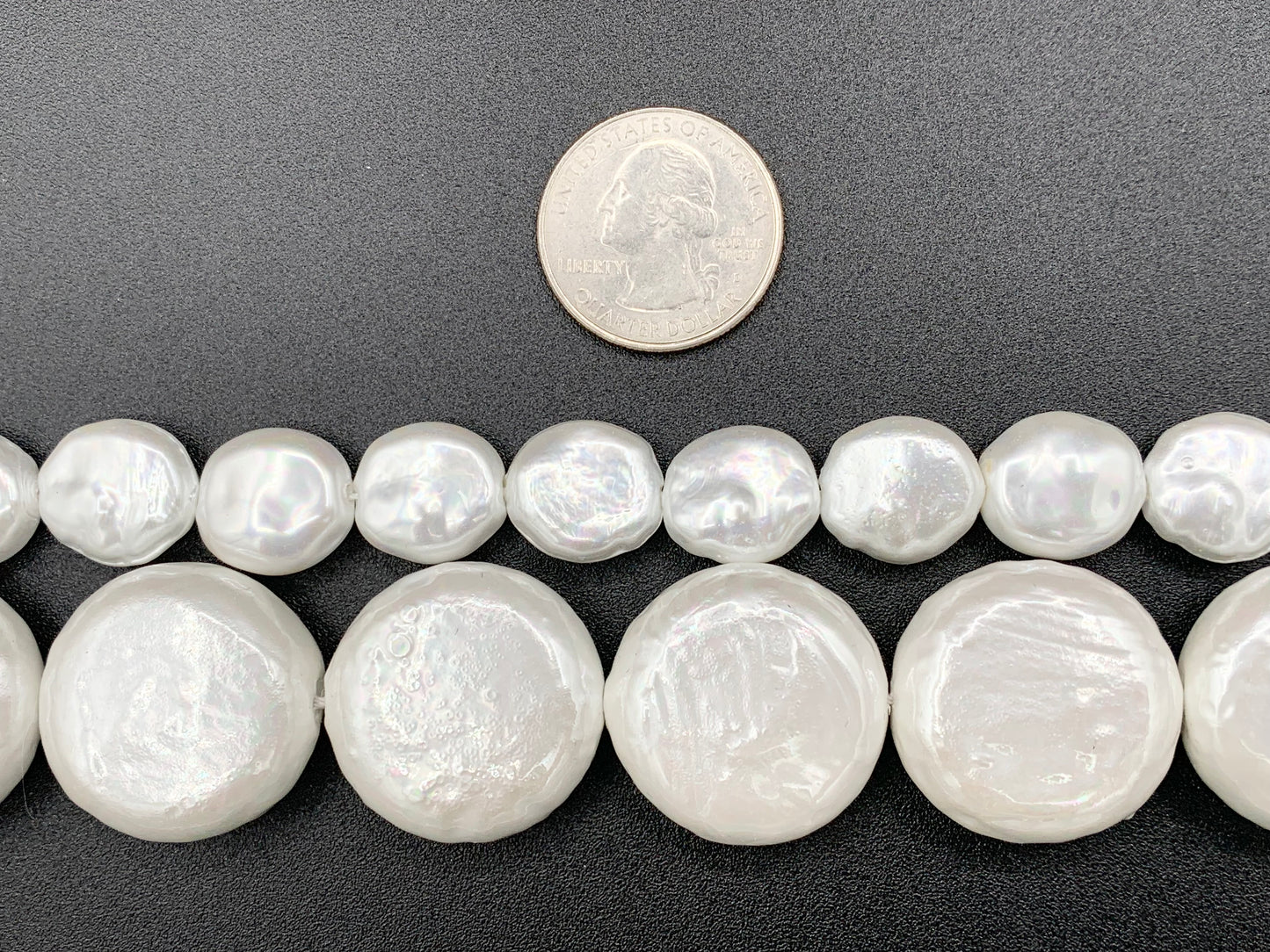 14mm & 26mm White Textured Shell Pearl Coin Beads Pearl Powder Coated Shell Beads Around 16" (1 Strand)