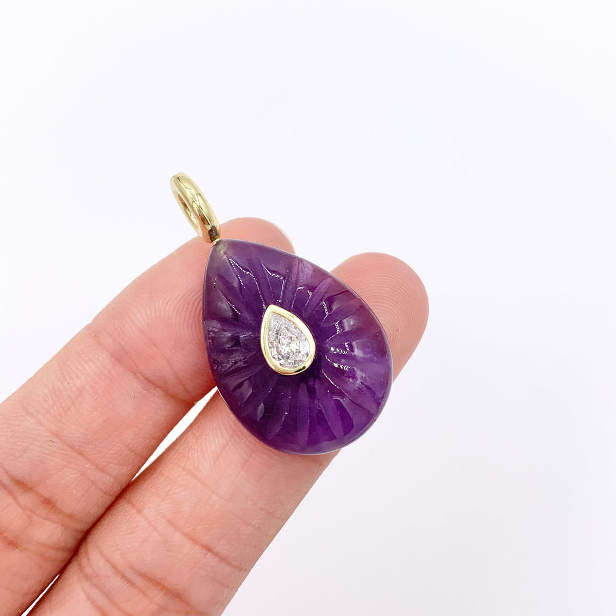 18x24mm Natural Gemstone Teardrop Shape Charm with CZ Pave | Quartz/ Lapis/ Aventurine/ Malachite & More 1 PC