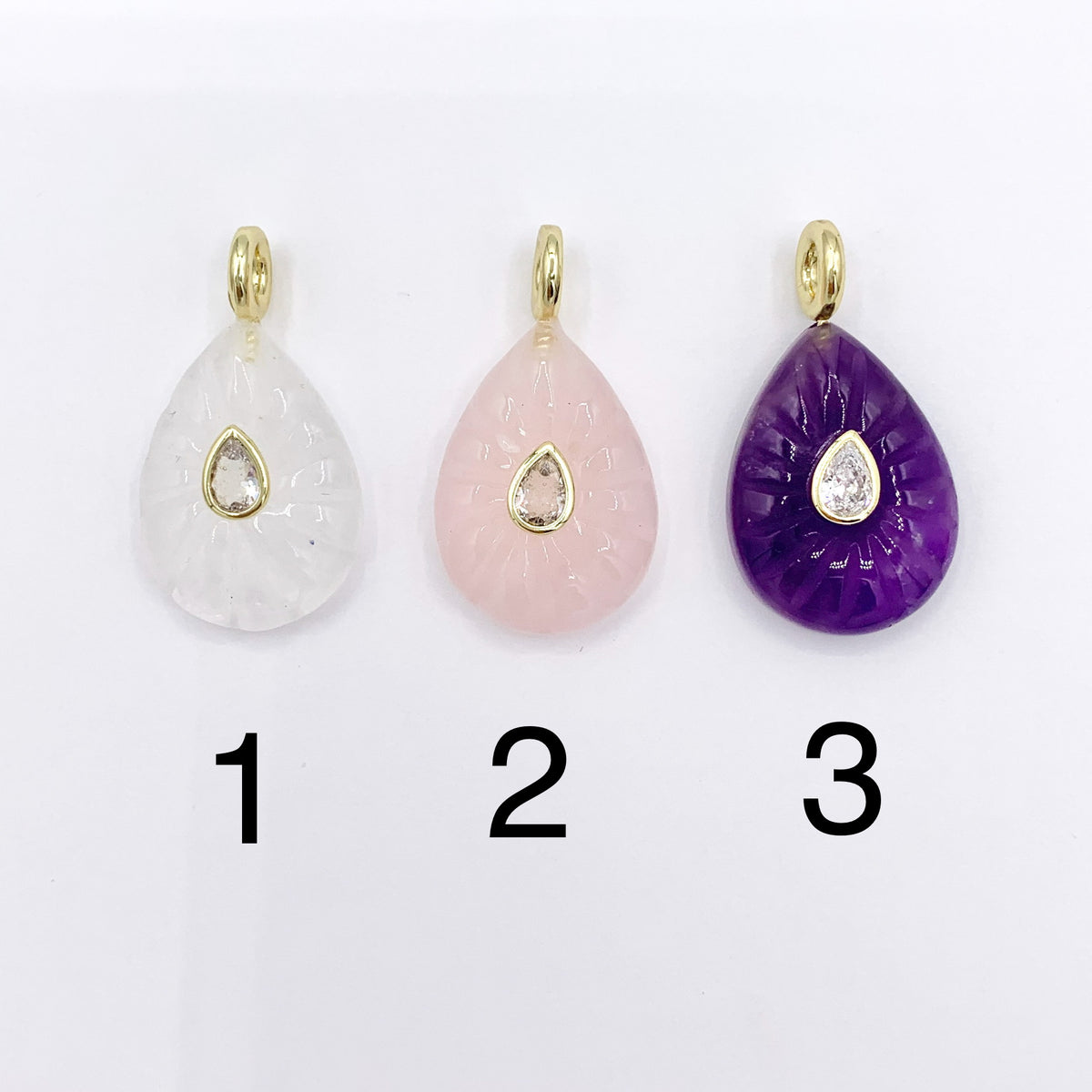 18x24mm Natural Gemstone Teardrop Shape Charm with CZ Pave | Quartz/ Lapis/ Aventurine/ Malachite & More 1 PC