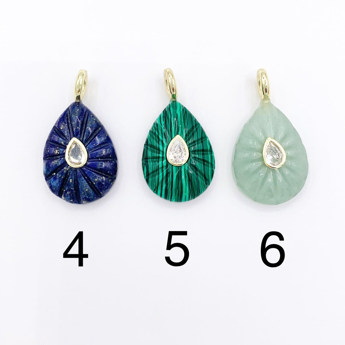 18x24mm Natural Gemstone Teardrop Shape Charm with CZ Pave | Quartz/ Lapis/ Aventurine/ Malachite & More 1 PC