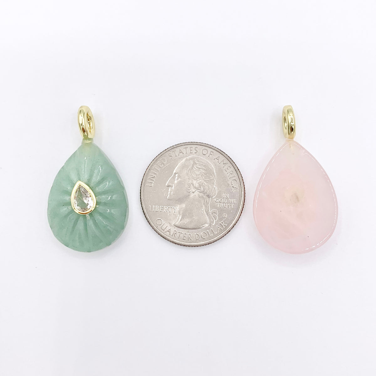 18x24mm Natural Gemstone Teardrop Shape Charm with CZ Pave | Quartz/ Lapis/ Aventurine/ Malachite & More 1 PC