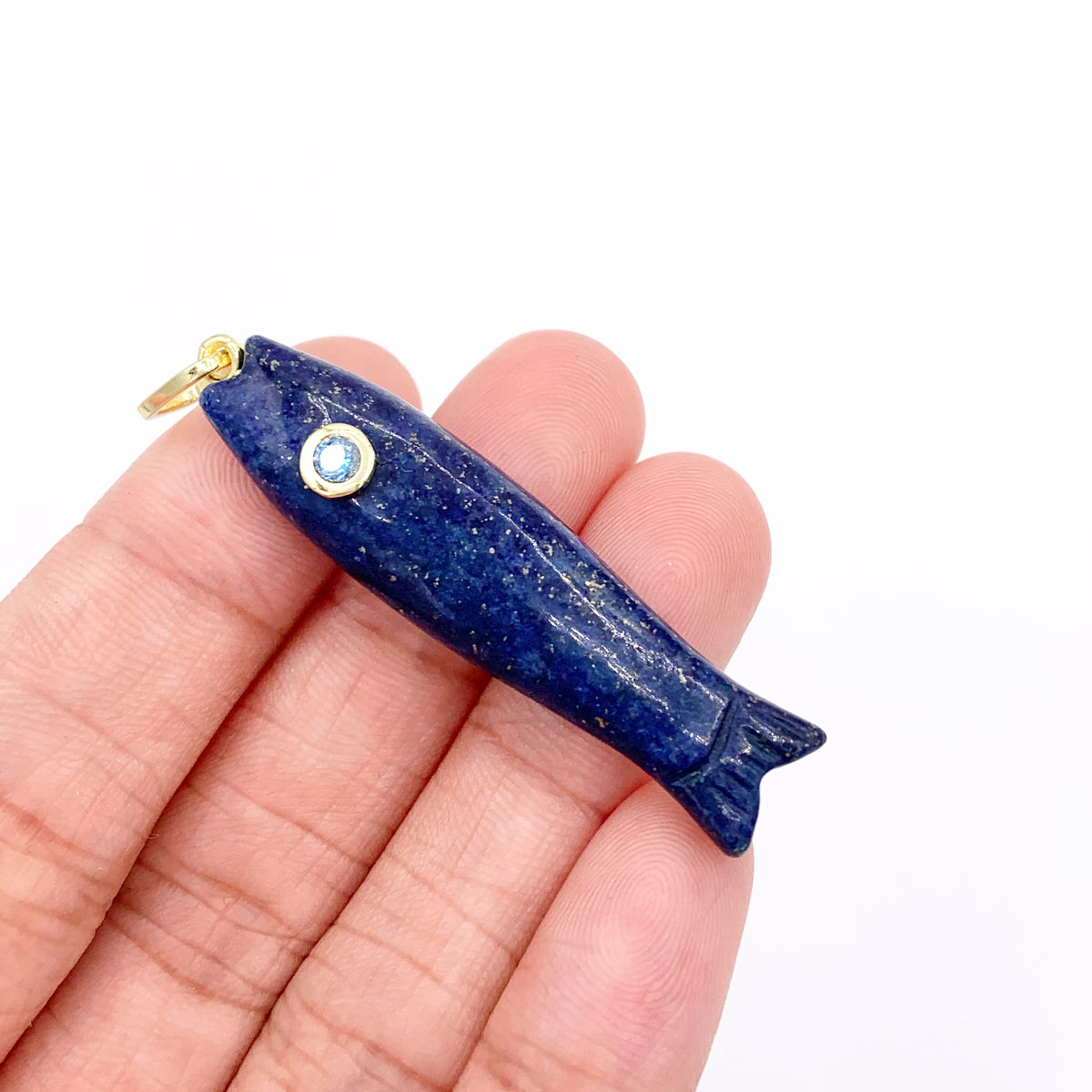 10x45mm Natural Gemstone Puffy Fish Shape Charm with CZ Pave | Amethyst/ Lapis/ Rose Quartz/ Tiger's Eye & More 1 PC