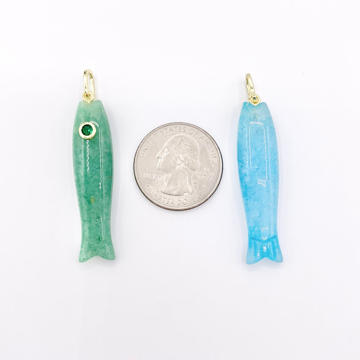 10x45mm Natural Gemstone Puffy Fish Shape Charm with CZ Pave | Amethyst/ Lapis/ Rose Quartz/ Tiger's Eye & More 1 PC