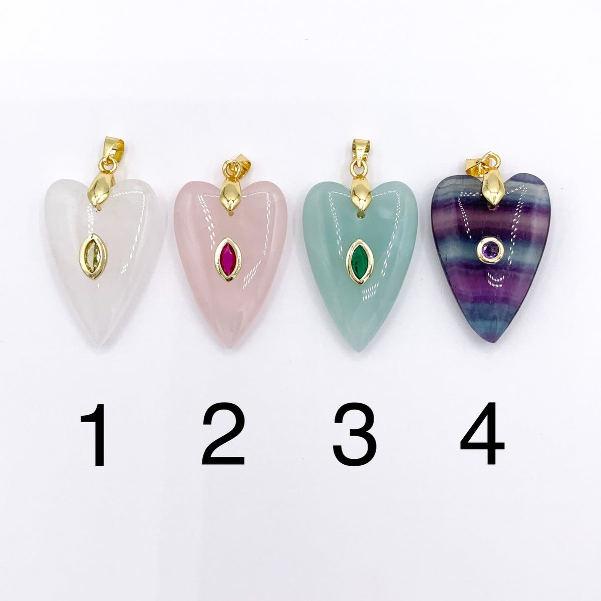 20x30mm Natural Gemstone Heart Shape Charm with CZ Pave | Quartz/ Lapis/ Aventurine/ Fluorite & More 1 PC