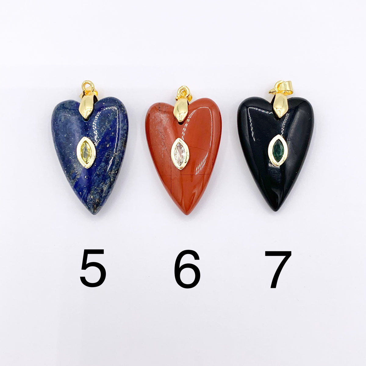 20x30mm Natural Gemstone Heart Shape Charm with CZ Pave | Quartz/ Lapis/ Aventurine/ Fluorite & More 1 PC