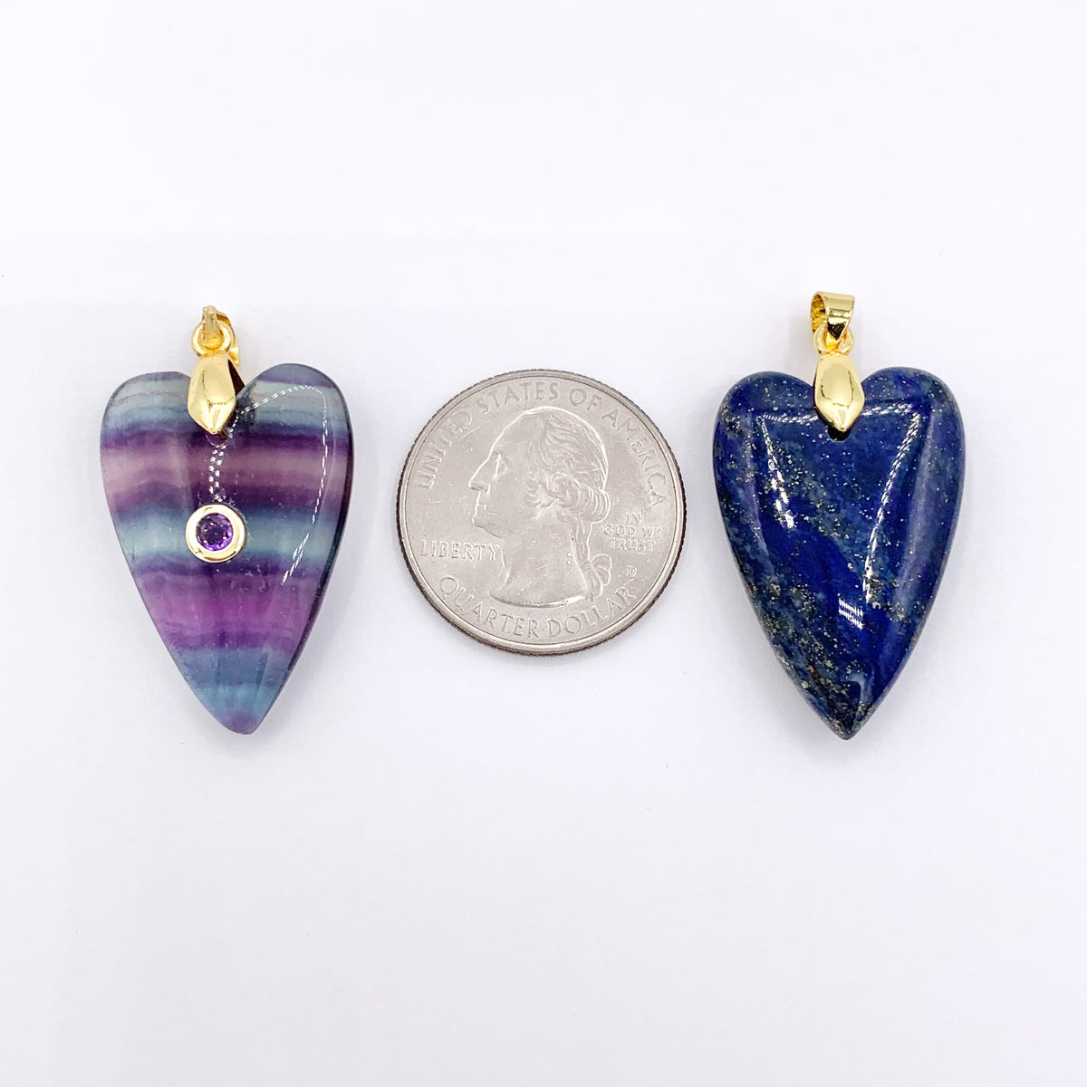 20x30mm Natural Gemstone Heart Shape Charm with CZ Pave | Quartz/ Lapis/ Aventurine/ Fluorite & More 1 PC