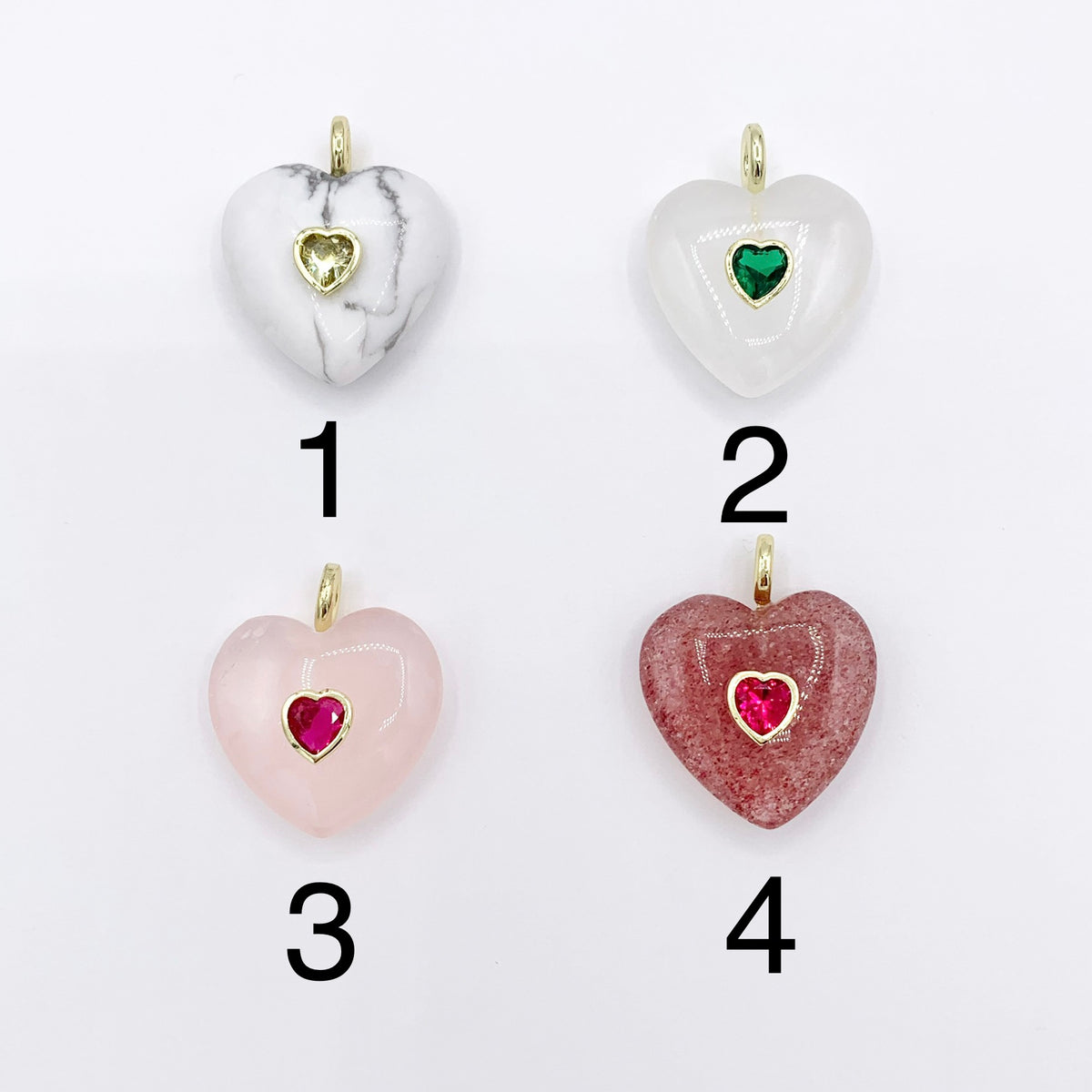 25x26mm Natural Gemstone Puffy Heart Shape Pendant with CZ Pave | Quartz/ Lapis/ Aventurine/ Amazonite & More 1 PC