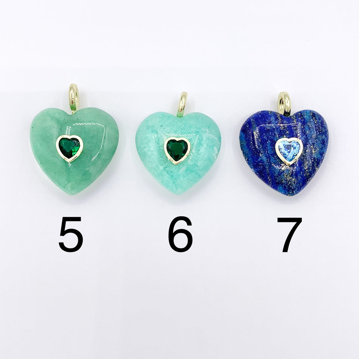 25x26mm Natural Gemstone Puffy Heart Shape Pendant with CZ Pave | Quartz/ Lapis/ Aventurine/ Amazonite & More 1 PC