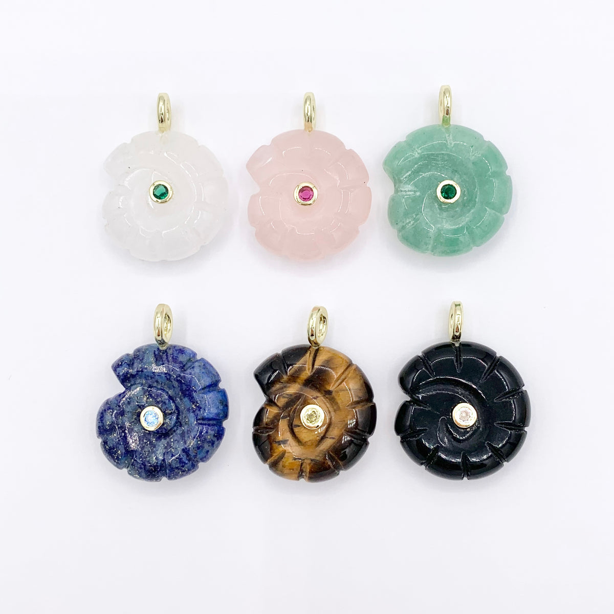 25mm Natural Gemstone Shell Shape Charm with CZ Pave | Quartz/ Lapis/ Aventurine/ Tiger's Eye & More 1 PC