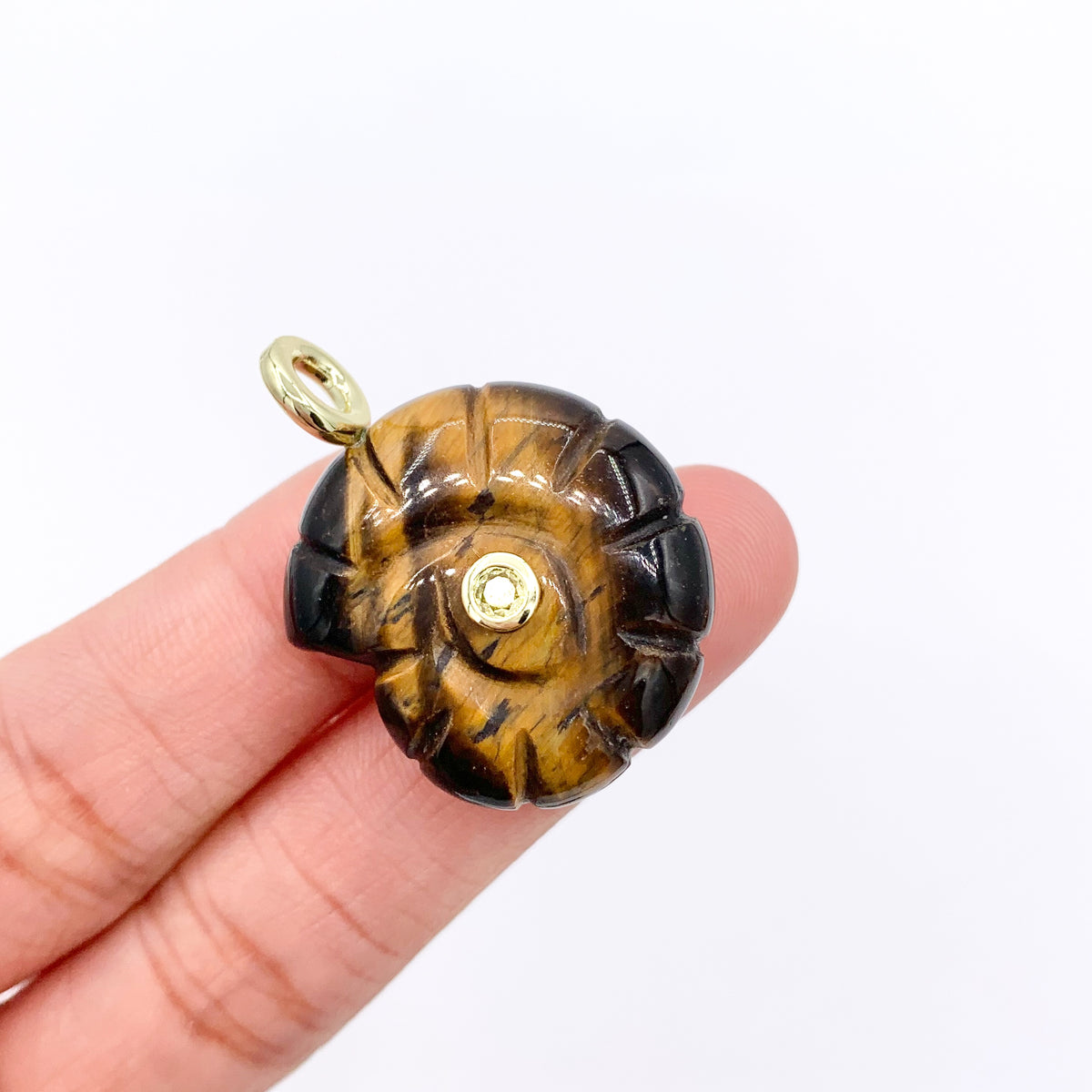 25mm Natural Gemstone Shell Shape Charm with CZ Pave | Quartz/ Lapis/ Aventurine/ Tiger's Eye & More 1 PC