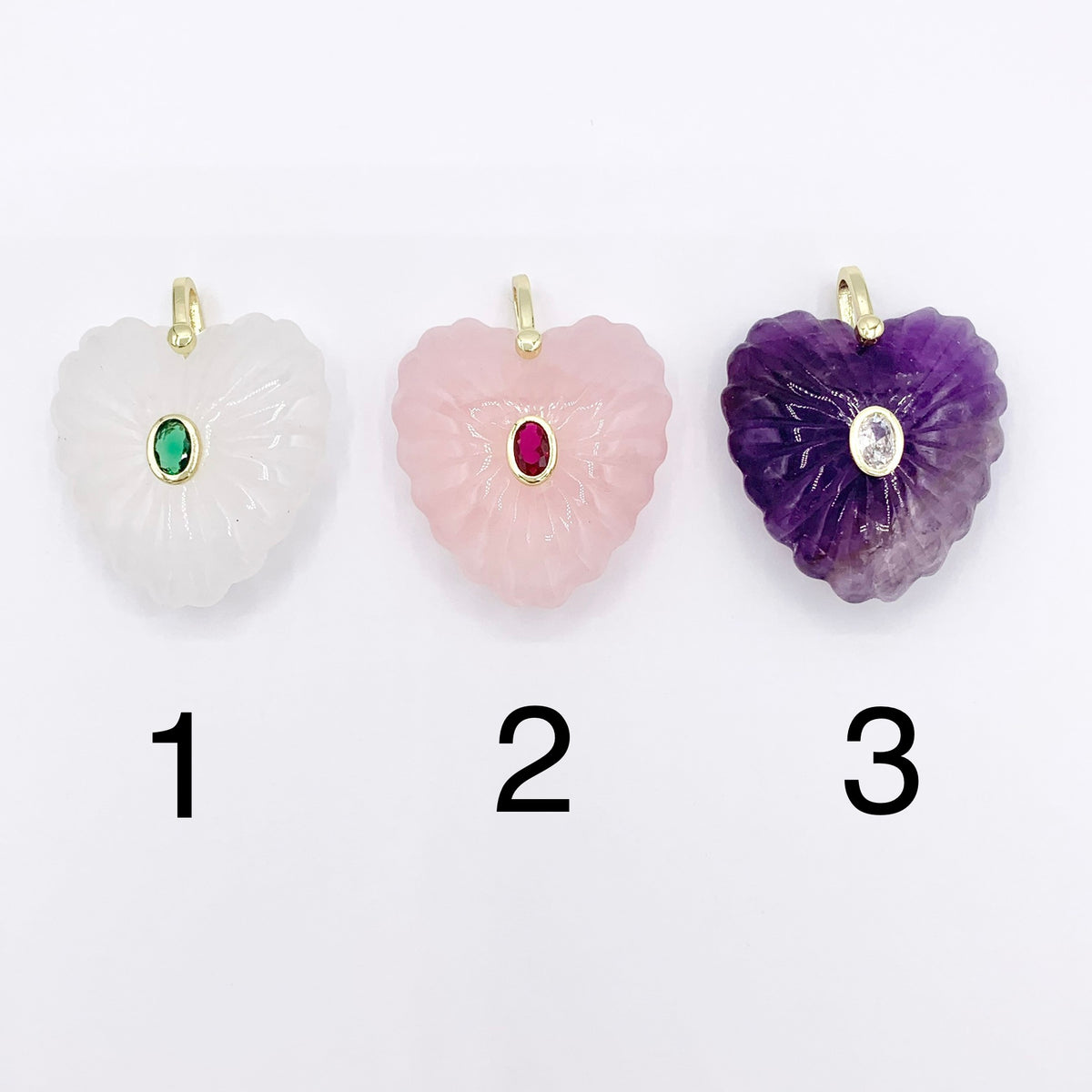 30x33mm Natural Gemstone Puffy Heart Shape Pendant with CZ Pave | Quartz/ Lapis/ Aventurine/ Amazonite & More 1 PC