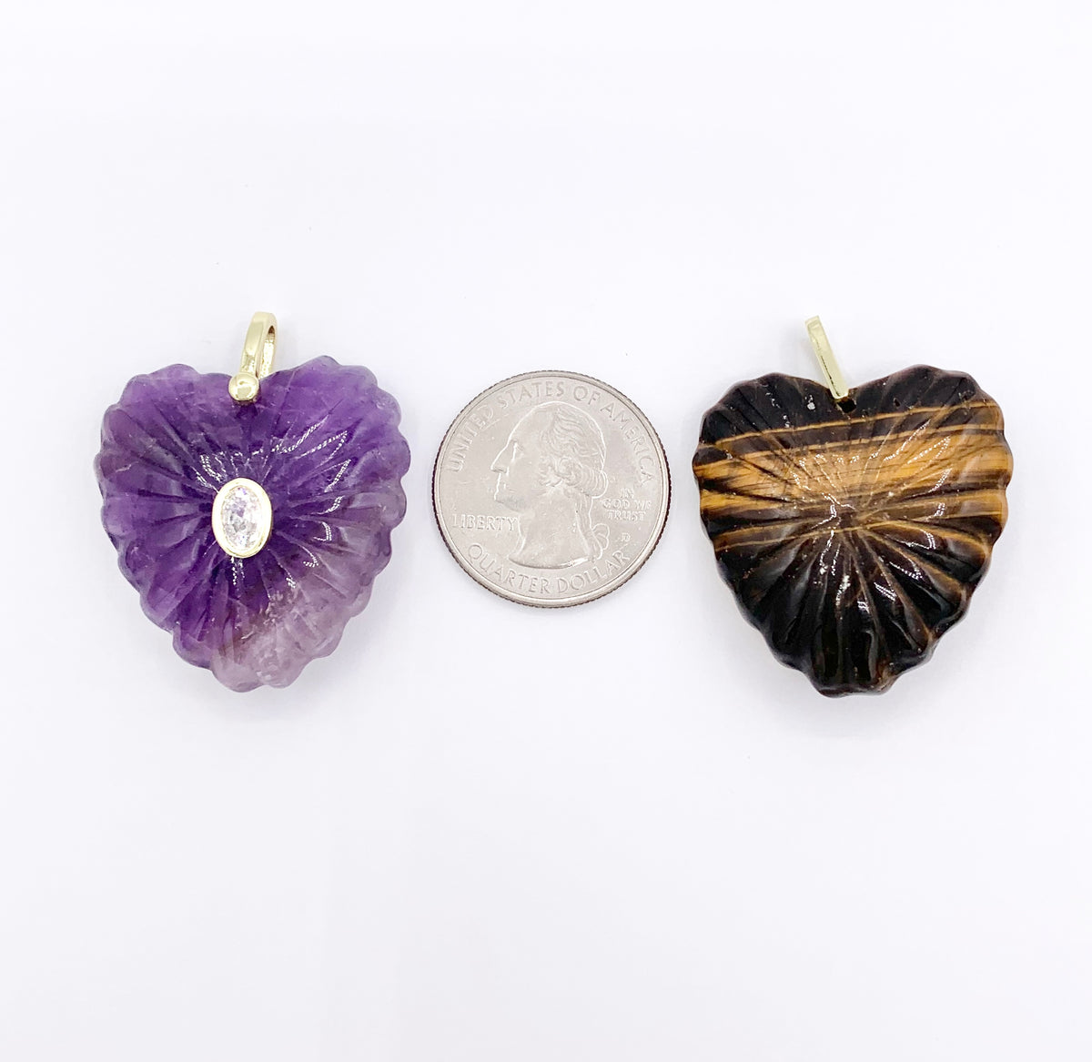 30x33mm Natural Gemstone Puffy Heart Shape Pendant with CZ Pave | Quartz/ Lapis/ Aventurine/ Amazonite & More 1 PC