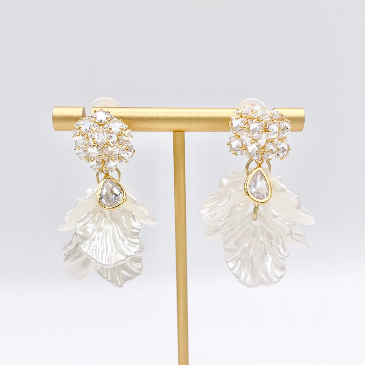 Pearl Petal Dangle CZ Pave Earring Studs in Real 18K Gold Plated Over Copper 3 PAIRS