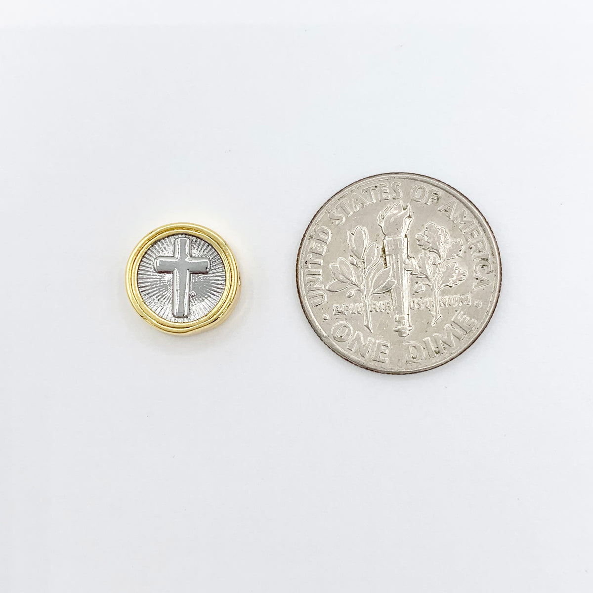 10mm 2 Tone Cross Spacer Beads Religious Rosary Findings in 18k Gold/Silver Plated Over Copper 10 PCS